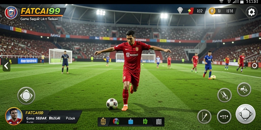Screenshot utama FATCAI99 menunjukkan aksi pertandingan sepak bola yang menarik.