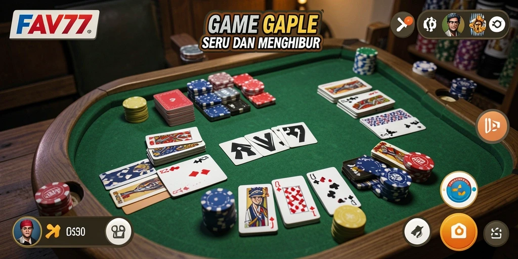 Screenshot utama FAV77 menampilkan gameplay Gaple yang seru dan interaktif.
