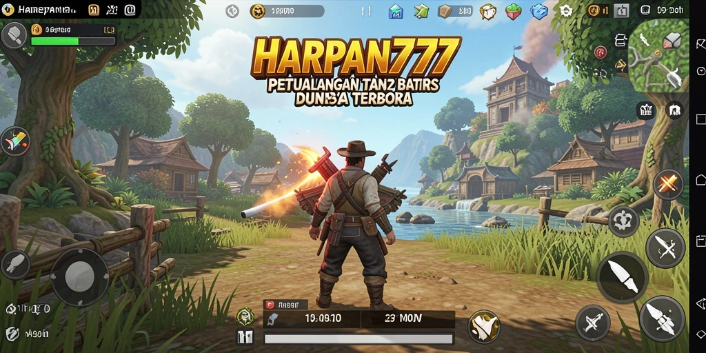 Tangkapan layar utama yang menampilkan gameplay dalam dunia yang luas dan penuh petualangan.
