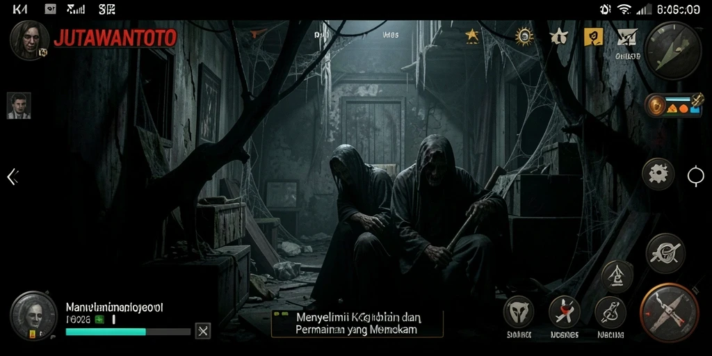 Screenshot gameplay JUTAWANTOTO menampilkan momen menyeramkan dan suasana mencekam.
