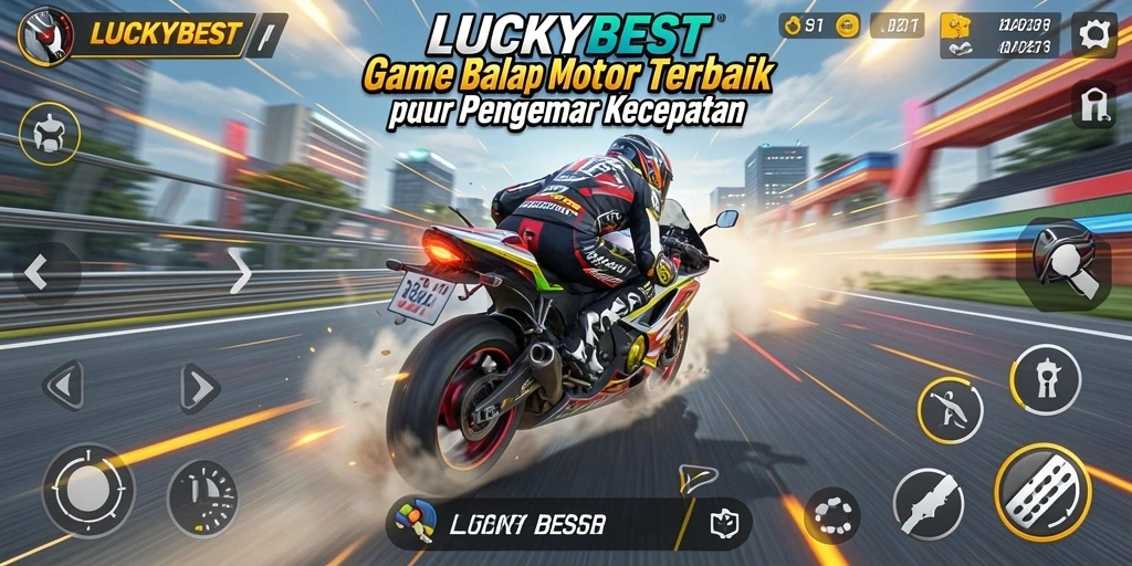 Tangkapan layar gameplay <strong>LUCKYBEST</strong> yang menampilkan balapan motor yang seru.