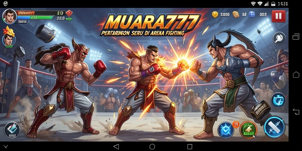Screenshot utama MUARA777 menampilkan aksi bertarung seru di arena Fighting.