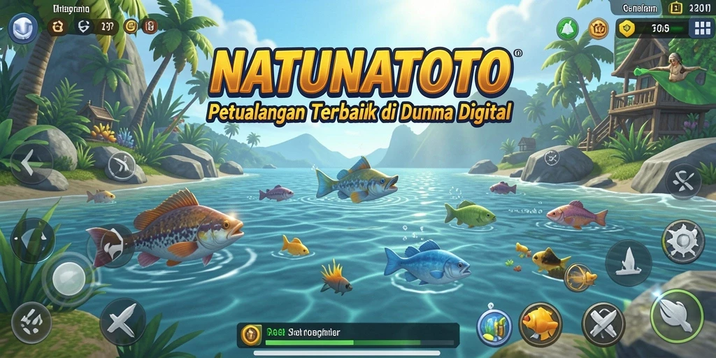 Tampilan gameplay NATUNATOTO yang menampilkan aksi memancing yang seru.