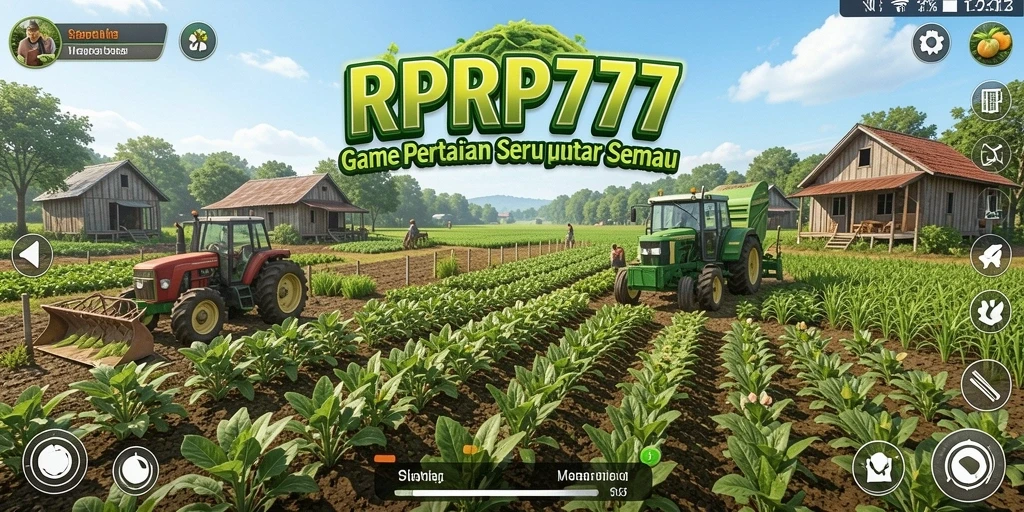 Screenshot gameplay RPRP777 yang menampilkan ladang pertanian yang indah.